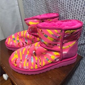 UGG Pink and Yellow Fleece Boots